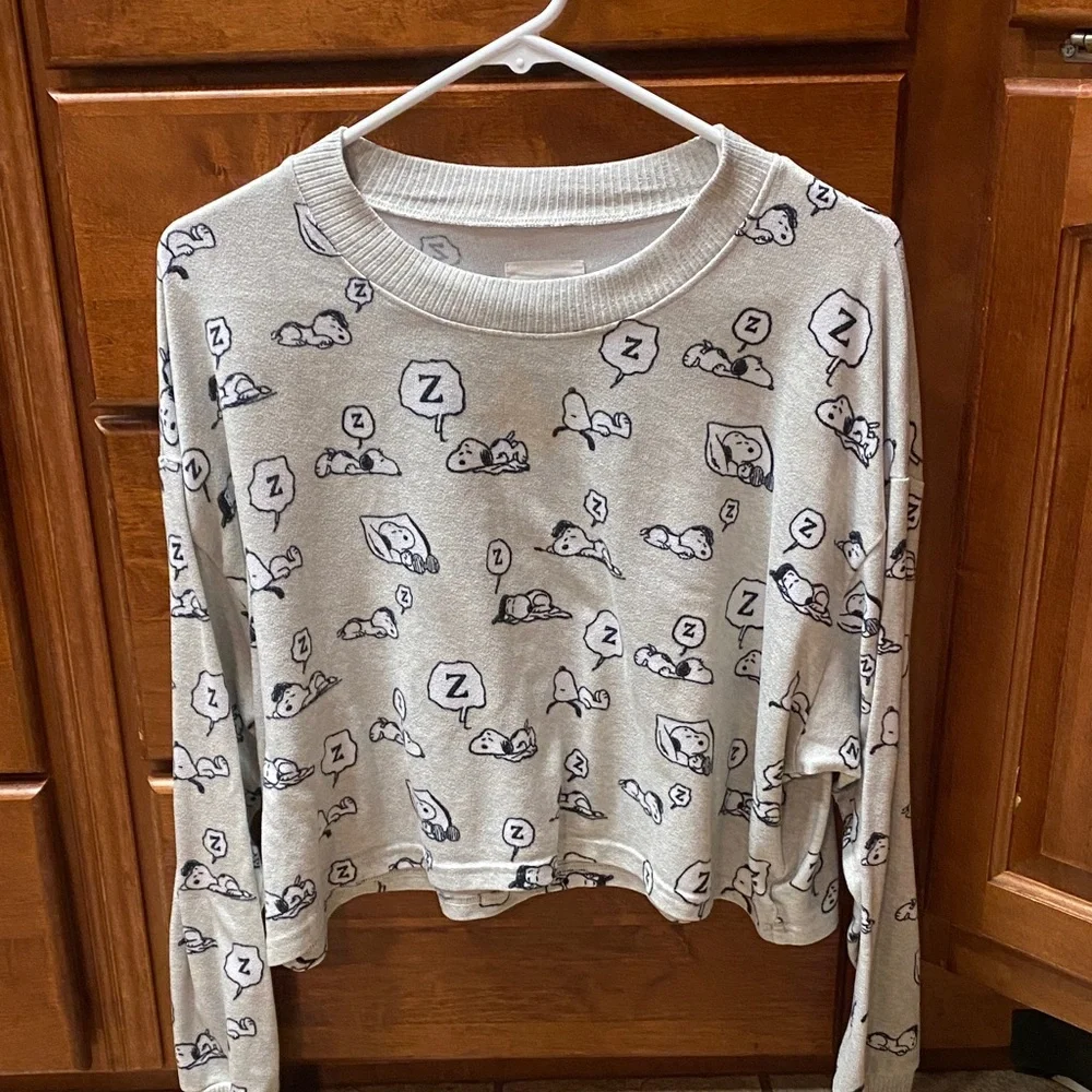 American Eagle Outfitters Gray Snoopy Lounge Boxy Large Cropped Top